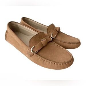 Cole Haan Women's Evelyn Bow Drivers Loafer Flat Shoes Camel Tan cushioned comfy
